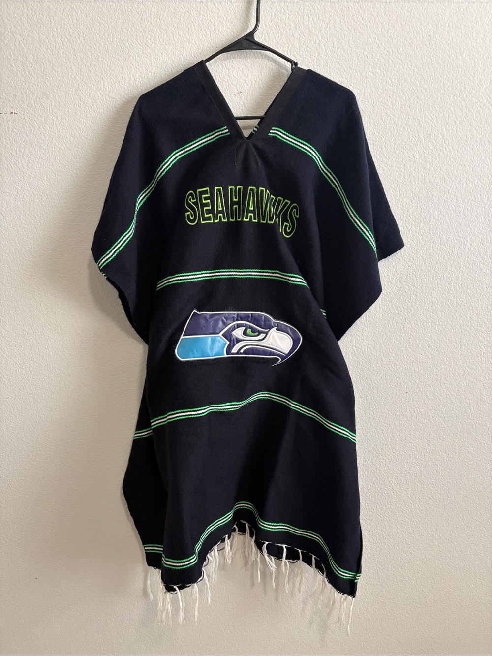 Seattle Seahawks Poncho with Team Logo - Navy & Neon Green